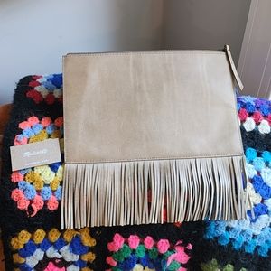 Madewell Leather Fringe Pouch Clutch in Boulder